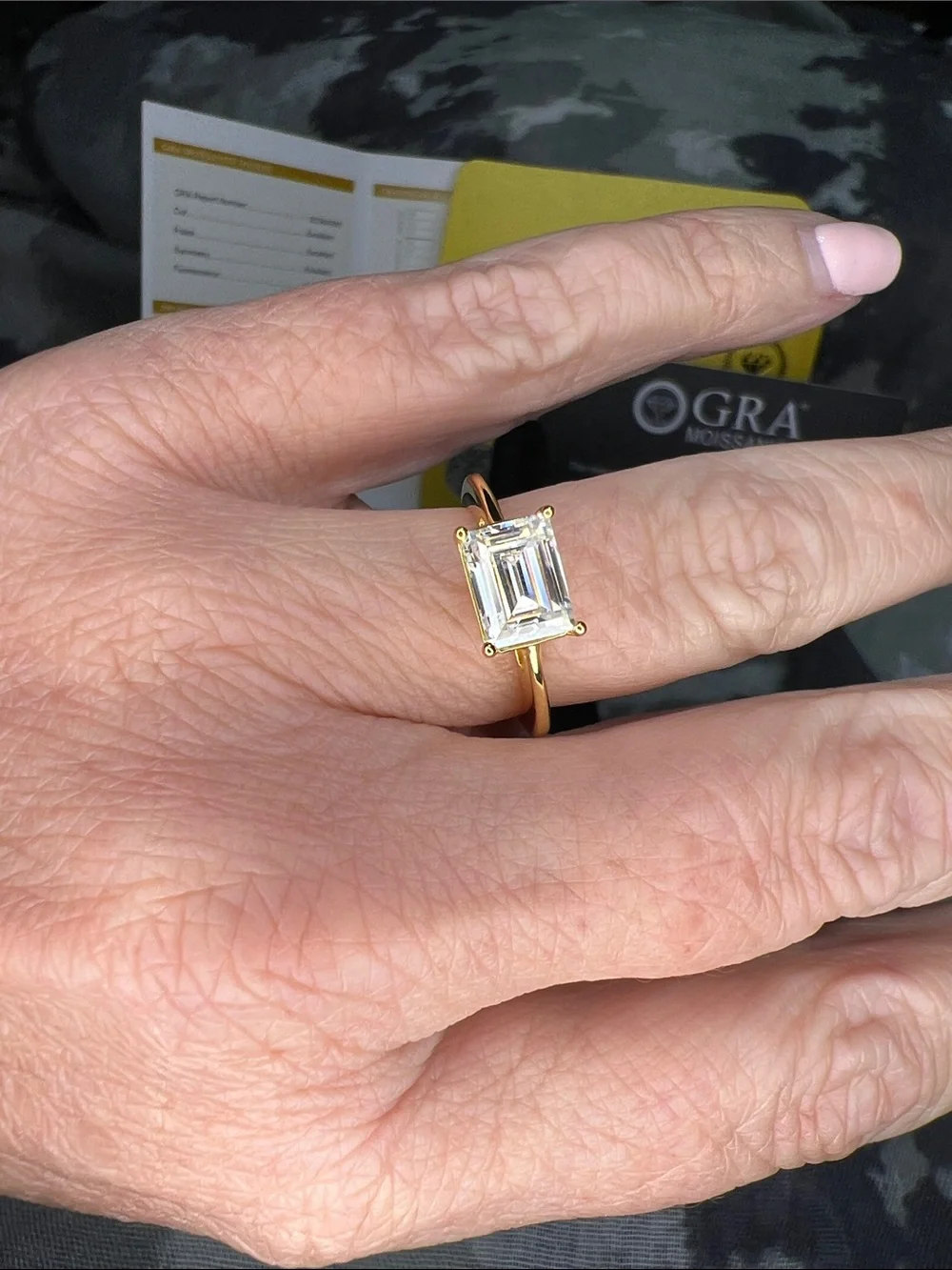 18k Gold over S925 Emerald-Cut Moissanite Ring - White Stone